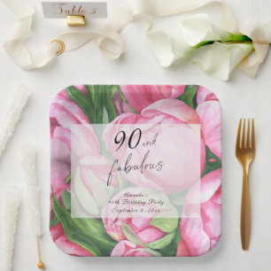 Peonies Blume 90. Geburtstagsparty Pappteller