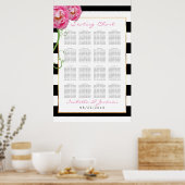 Peonies-Blume auf Black & White -16 Seating Chart Poster (Küche)