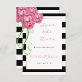 Peonies-Blume auf schwarzen und weißen Streifen Save The Date (Vorne/Hinten)