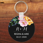 Peonies Blume Spring Wedding Monogram Schlüsselanhänger (Vorderseite)