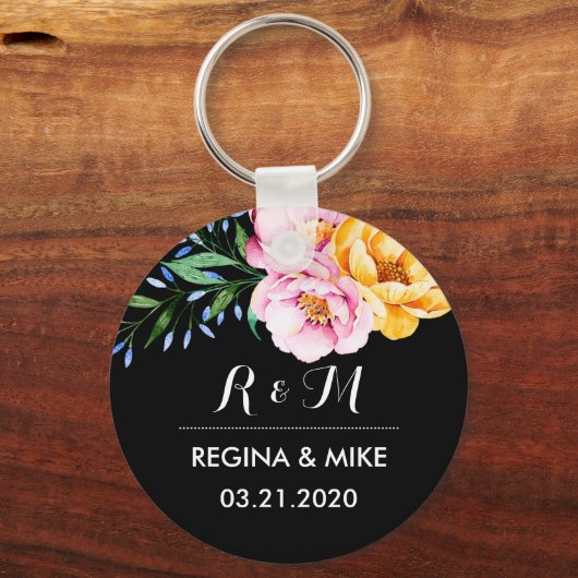 Peonies Blume Spring Wedding Monogram Schlüsselanhänger (Vorderseite)