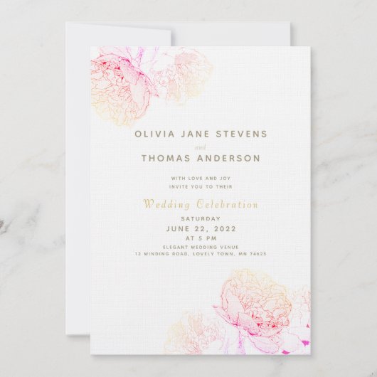 Peonies Blush Gold Elegante Moderne klassische Hoc Einladung (Vorderseite)