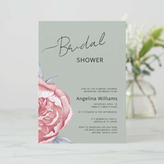 Peonies Bridal Dusche Einladung (Stehend Vorderseite)