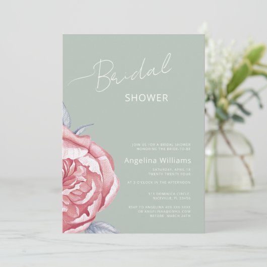 Peonies Bridal Dusche Einladung (Stehend Vorderseite)