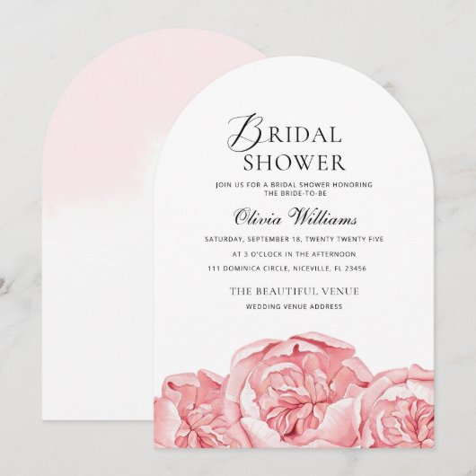 Peonies Bridal Dusche Einladung (Vorne/Hinten)