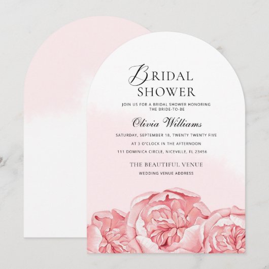 Peonies Bridal Dusche Einladung (Vorne/Hinten)