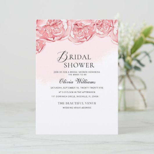 Peonies Bridal Dusche Einladung (Stehend Vorderseite)
