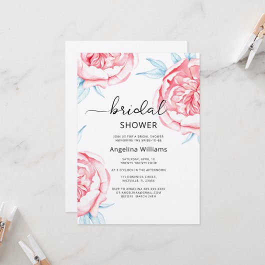 Peonies Bridal Dusche Einladung (Vorderseite/Rückseite Beispiel)