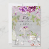 Peonies & Bunny Baby Dusche Brunch Einladung (Vorderseite)