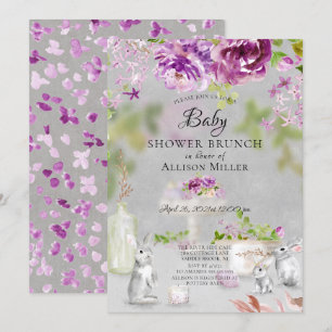 Peonies & Bunny Baby Dusche Brunch Einladung