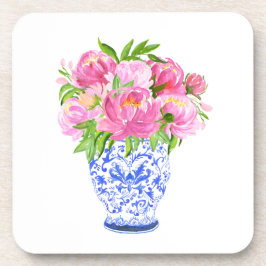 Peonies Chinoiserie Vase Getränkeuntersetzer