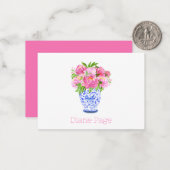 Peonies Chinoiserie Vase Personalisiert Stationäre Mitteilungskarte (Vorderseite/Rückseite Beispiel)