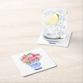 Peonies Chinoiserie Vase Rechteckiger Pappuntersetzer (Vor Ort)