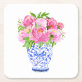 Peonies Chinoiserie Vase Rechteckiger Pappuntersetzer (Vorderseite)