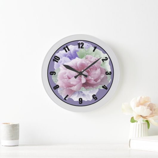 Peonies Circle Large Clock Große Wanduhr (Zuhause)