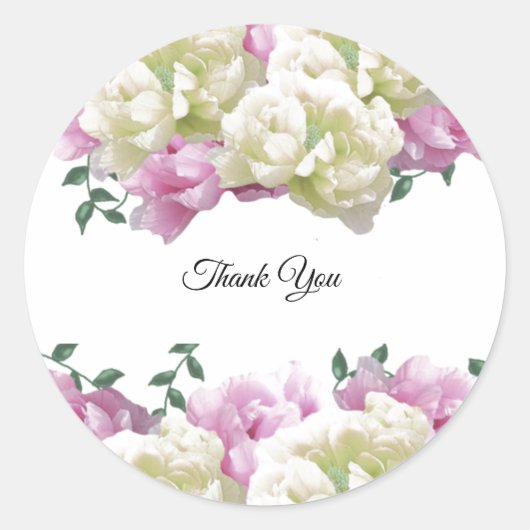 Peonies Creme and Pink Danke Round Sticker (Vorderseite)