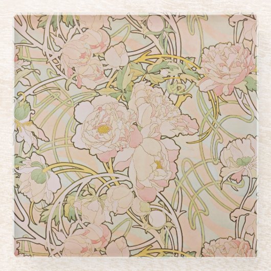 Peonies Decorative Nouveau Pattern Glasuntersetzer (Vorderseite)