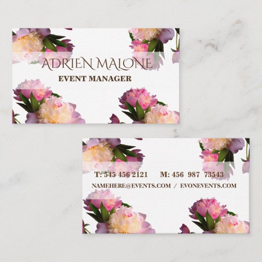 Peonies Elegante Berufliche Karte (Vorne/Hinten)