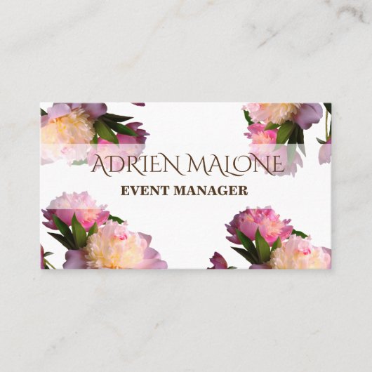 Peonies Elegante Berufliche Karte (Vorderseite)