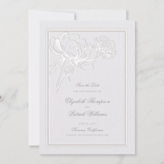 Peonies Elfenbein Doppelrahmen Formal Elegante Hoc Save The Date (Vorderseite)