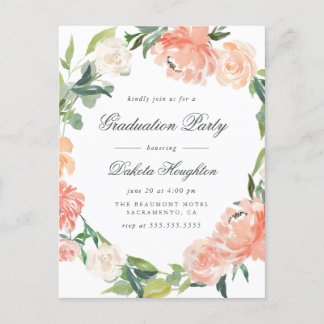 Peonies & Eukalyptus Graduation Party Einladungspostkarte