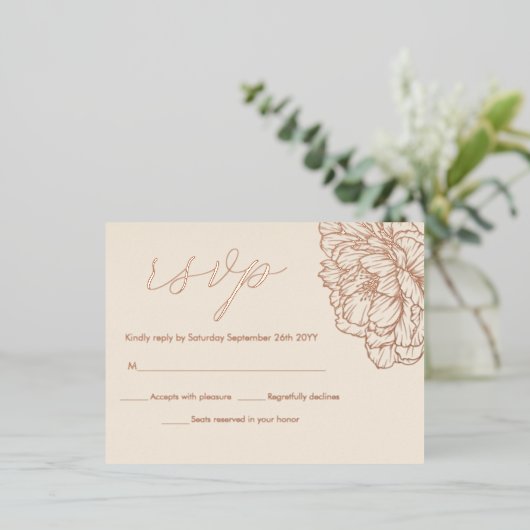 Peonies Floral Elegante Real Rose Gold RSVP Karten (Stehend vorne)