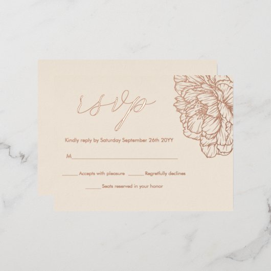Peonies Floral Elegante Real Rose Gold RSVP Karten (Vorderseite/Rückseite)