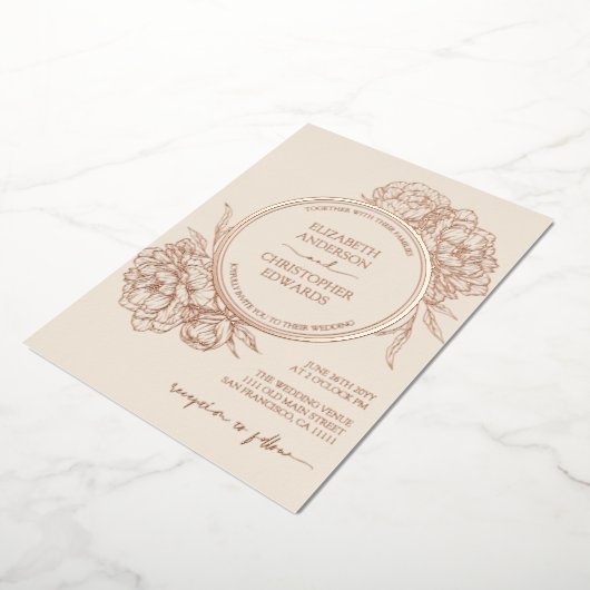 Peonies Floral Elegante Real Rose Hochzeit Folieneinladung (Gedreht)