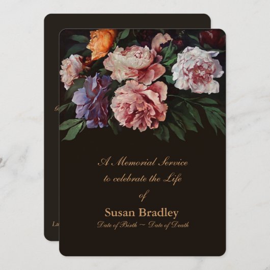 Peonies Floral Painting 2 Memorial Service Einladung (Vorne/Hinten)