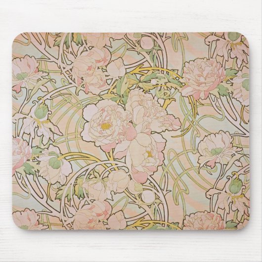 Peonies Floral Pattern Alphonse Mucha Mousepad (Vorne)