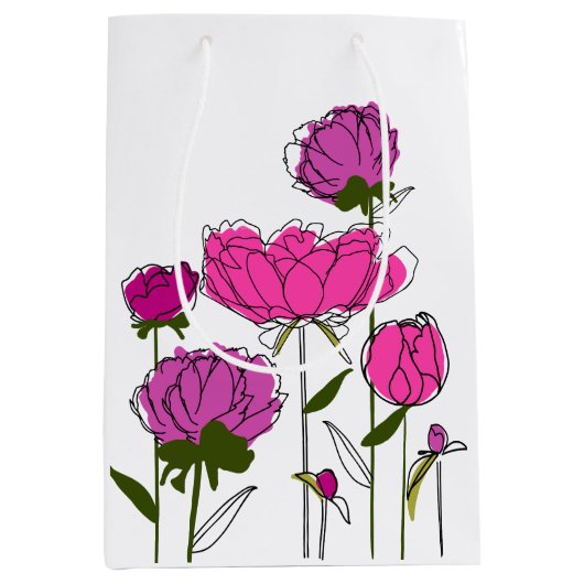 Peonies Gift Bag (weiß) Mittlere Geschenktüte (Vorderseite)