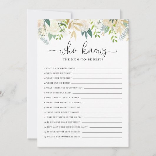 Peonies Gold, die Mama als bestes Duschspiel kenne Einladung (Vorderseite)