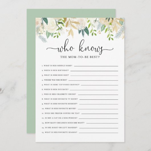 Peonies Gold, die Mama als bestes Duschspiel kenne Einladung (Vorne/Hinten)