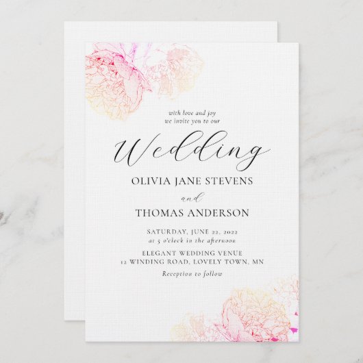 Peonies Gold Elegante Moderne klassische Blumenhoc Einladung (Vorne/Hinten)