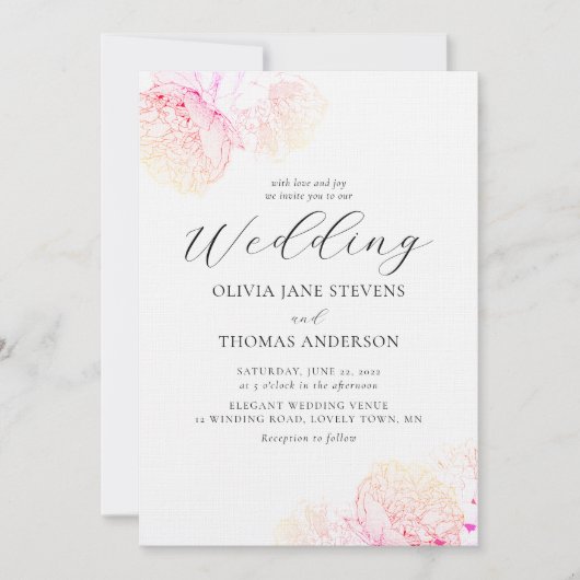 Peonies Gold Elegante Moderne klassische Blumenhoc Einladung (Vorderseite)