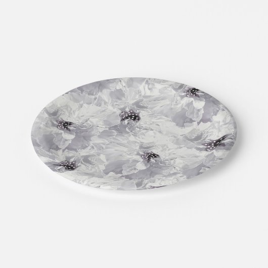 Peonies, grau-weiß, blühende, weiße Blume Pappteller (Schrägansicht)