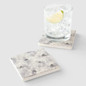 Peonies, grau-weiß, blühende, weiße Blume Steinuntersetzer (Seitenansicht)