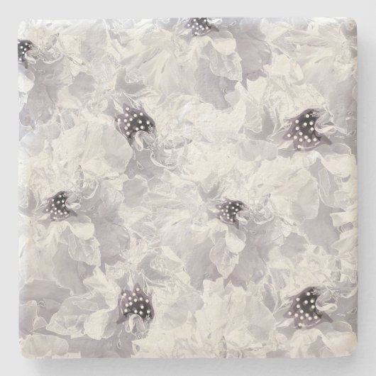 Peonies, grau-weiß, blühende, weiße Blume Steinuntersetzer (Vorderseite)