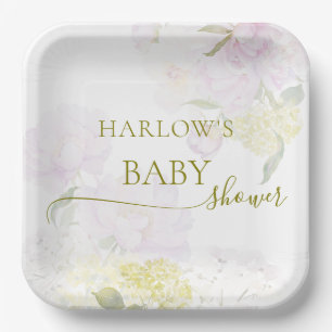 Peonies Hydrangea Pastel Watercolor Babydusche Pappteller