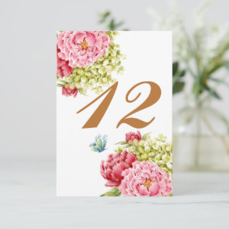 Peonies Hydrangea Table Card No. 12 RSVP Karte