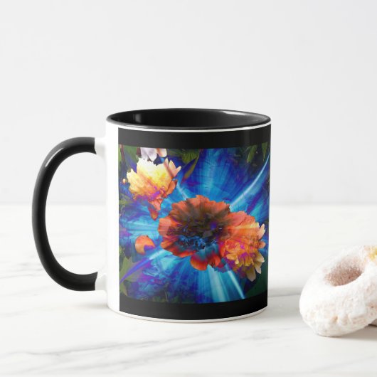 Peonies in blauem Licht Tasse (Mit Donut)