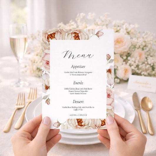 Peonies in Bloom Wedding Menu Card Einladung