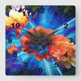 Peonies in Blue Light Quadratische Wanduhr