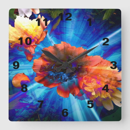 Peonies in Blue Light Quadratische Wanduhr (Vorderseite)