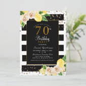 Peonies Lemons 70 Geburtstagsparty Einladung Black (Stehend Vorderseite)