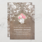 Peonies Mason Jar Lace und Burlap-Brautparty Einladung (Vorne/Hinten)