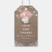 Peonies Mason Jar Rustic Burlap Wedding Geschenkanhänger (Vorderseite)