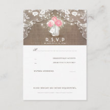 Peonies Mason Jar Rustic Wedding RSVP Cards