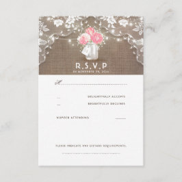 Peonies Mason Jar Rustic Wedding RSVP Cards Karte