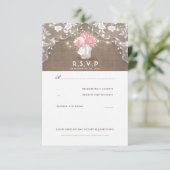 Peonies Mason Jar Rustic Wedding RSVP Cards Karte (Stehend Vorderseite)